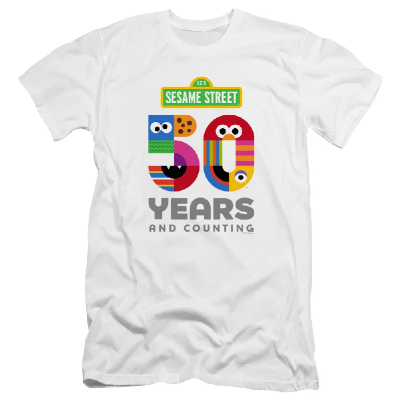 Sesame Street Premium Canvas T-Shirt 50th Anniversary Logo White Tee