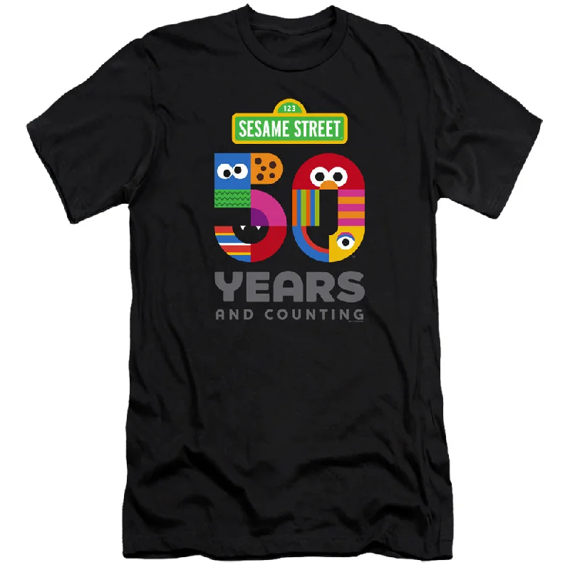 Sesame Street Slim Fit T-Shirt 50th Anniversary Logo Black Tee