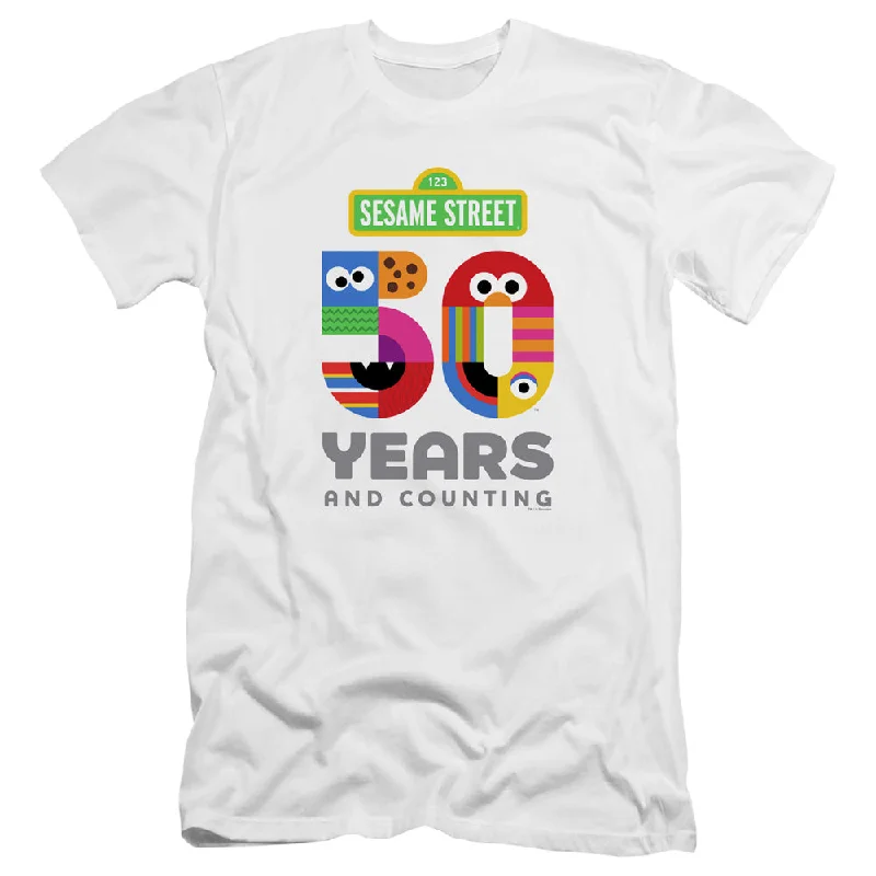 Sesame Street Slim Fit T-Shirt 50th Anniversary Logo White Tee