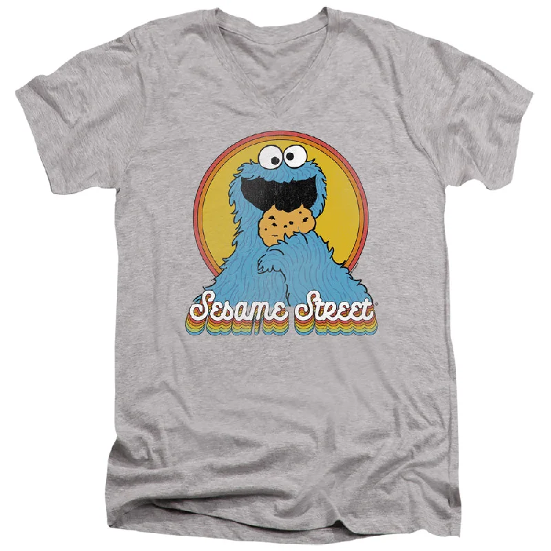 Sesame Street Slim Fit V-Neck Cookie Monster Rainbow Heather Tee