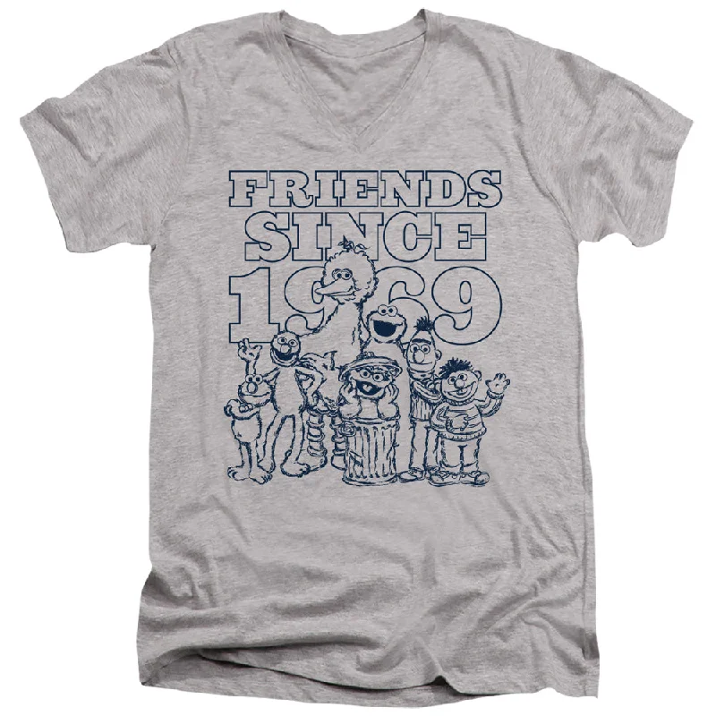 Sesame Street Slim Fit V-Neck Friends Since 1969 Heather Tee