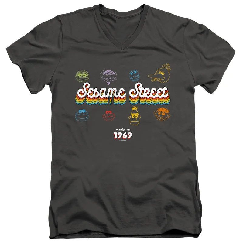 Sesame Street Slim Fit V-Neck T-Shirt Made in 1969 Charcoal Tee