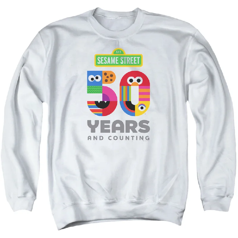 Sesame Street Sweatshirt 50th Anniversary Logo White Pullover