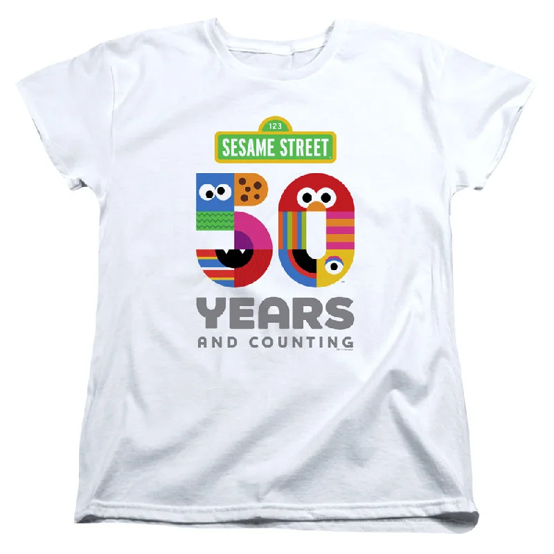 Sesame Street Womens T-Shirt 50th Anniversary Logo White Tee