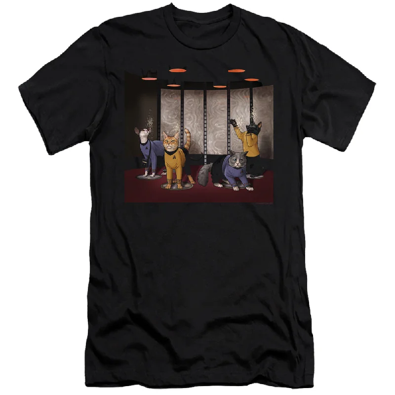 Star Trek Premium Canvas T-Shirt Beam Meow Up Black Tee