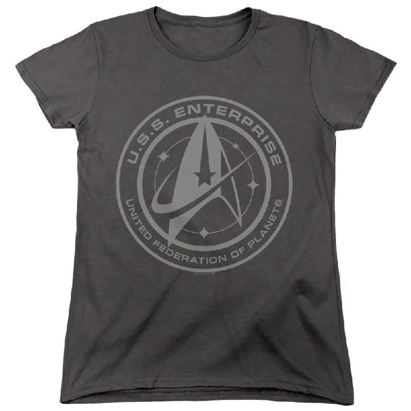 Star Trek Womens T-Shirt Enterprise Crest Charcoal Tee