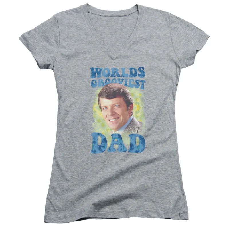 The Brady Bunch Juniors V-Neck Worlds Grooviest Dad Athletic Heather