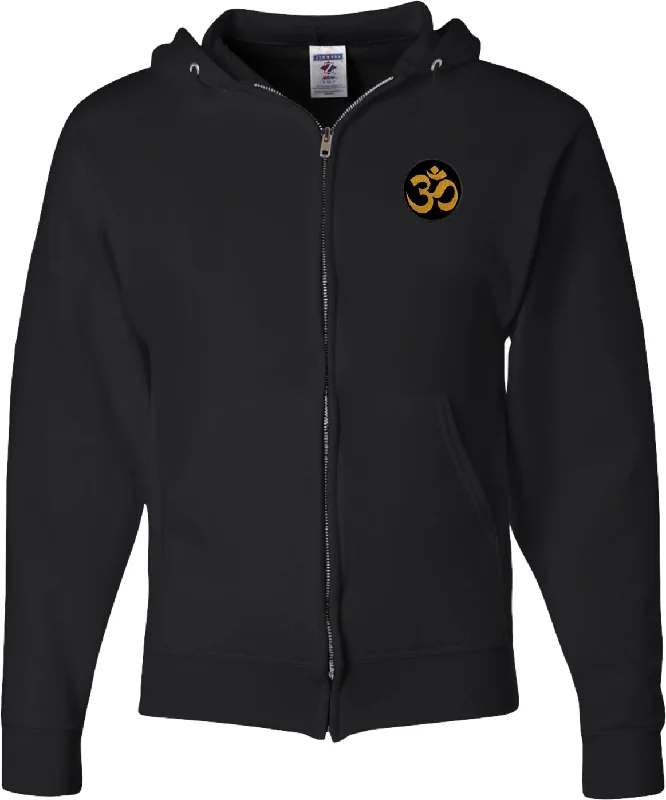 Yoga Full Zip Hoodie Gold Aum Patch Pocket Print