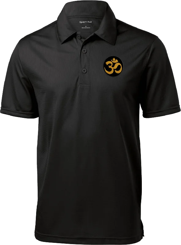 Yoga Textured Polo Gold Aum Patch Pocket Print